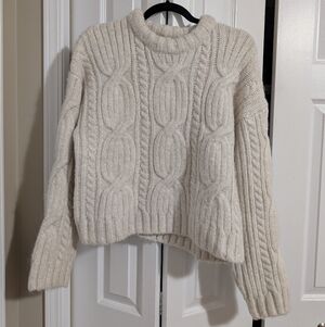 H&M Off-white Cable Knit Crew Neck Sweater